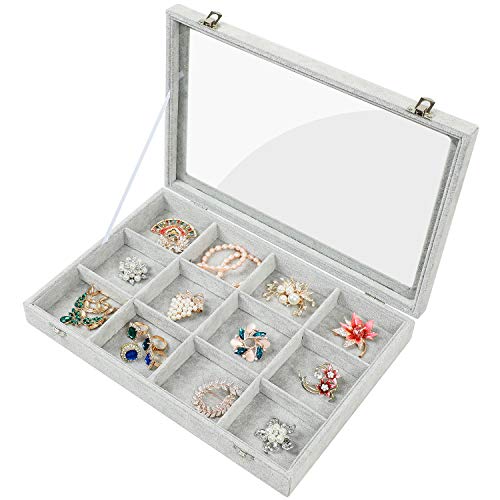 Product Cover STYLIFING Ice Velvet Clear Lid 12 Grid Jewelry Tray Showcase Removable Display Lockable Storage Box Gifts for Girls Women