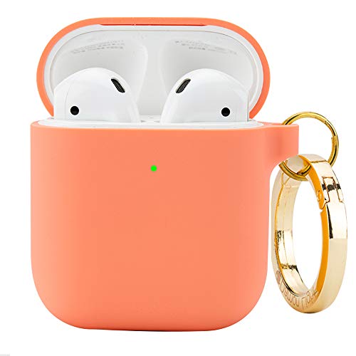 Product Cover DamonLight Premium Silicone Airpods Case with Carabiner [Front LED Visible][with no Hinge] Full Protective Cover Skin Compatible with Apple Airpods 1&2(Pink)
