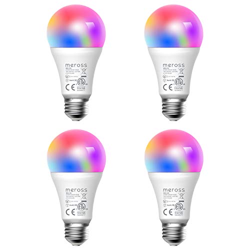 Product Cover meross Smart WiFi LED Light Bulb E26 Multicolor Light Bulb, RGB, 60W Equivalent, Compatible with Alexa, Google Assistant and IFTTT, No Hub Required (4 Pack)