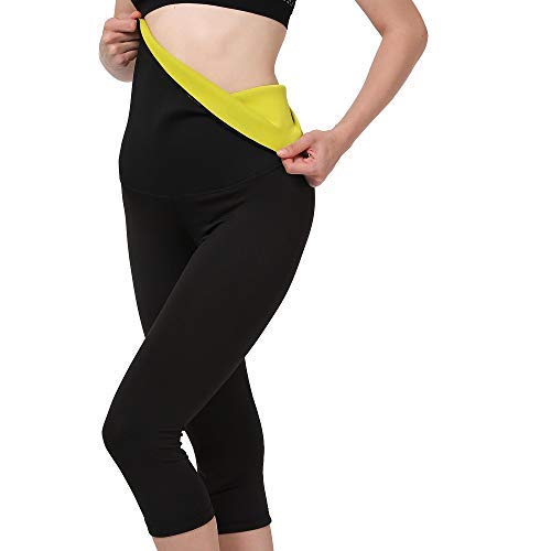 Product Cover Gowhods Women's High Waist Slimming Sweat Sauna Pants-[Neoprene & Spandex] Stitching Fabric, Compression Hot Thermo Body Shaper Capri Leggings for Waist Training and Fat Burning