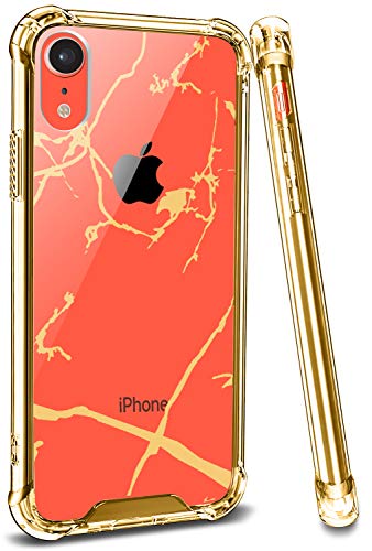Product Cover Marble iPhone Xr Case Cover, Ansiwee Crystal Clear Shock Absorption Soft TPU Bumper Hard Marble Pattern Designer Hybrid Protective Phone Case for Apple iPhone Xr 6.1 Inch (Gold)