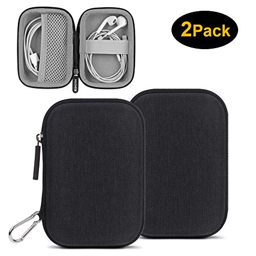 Product Cover Mini Earbuds Case ASMOTIM Hard Headphone Case Black Earphones Carrying Case Portable Travel Earbud Holder for Headset Charger Cable USB Keys with Durable Exterior,Soft Cloth Inner [2-Pack]