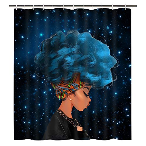 Product Cover BLEUM CADE Bathroom Shower Curtain Aferica Girl Thinking Girl Shower Curtains with Hooks Durable Waterproof Fabric Bath Curtain Sets (Aferica Gril, 70