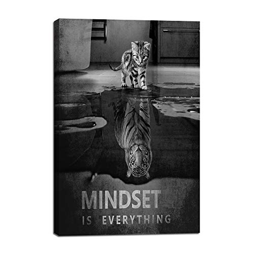Product Cover Mindset is Everything Motivational Canvas Wall Art Inspirational Entrepreneur Quotes Poster Print Artwork Painting Picture for Living Room Bedroom Office Home Decor Framed Ready to Hang (12