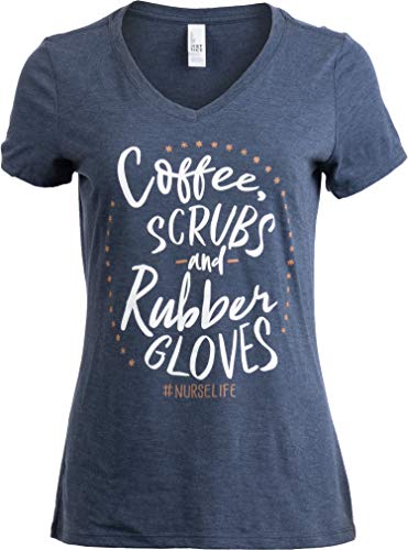 Product Cover Coffee, Scrubs, Rubber Gloves | Funny Doctor Nurse Cute V-Neck T-Shirt for Women-(Vneck,M)
