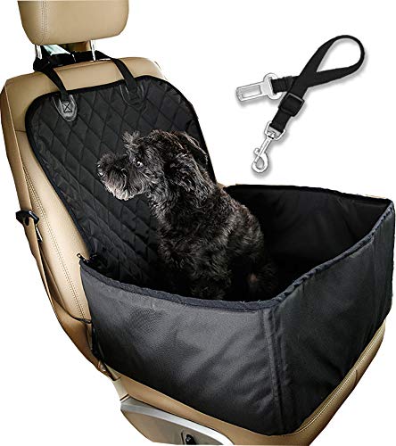Product Cover Flow.month Pet Front Seat Cover Pet Booster Seat,Deluxe 2 in 1 Dog Seat Cover for Cars Waterproof Dog Front Seat Cover Pet Bucket Seat Cover with Safety Belt(Black)