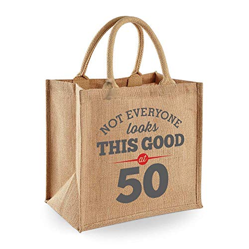Product Cover 50th Birthday Keepsake Gift Bag Present for Women Novelty Jute Shopping Tote