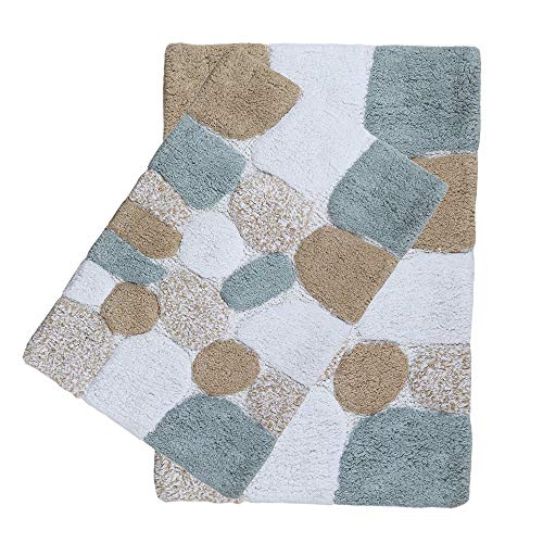 Product Cover 2-Piece Pebbles Cotton Bath Rug Set - 100% Pure Cotton Bath Mat Rug - 21x32/17x24 - Soft Absorbent Machine Washable - Grey Beige,Rugs for Living Room, Bath Rugs Kids, Entry Rugs