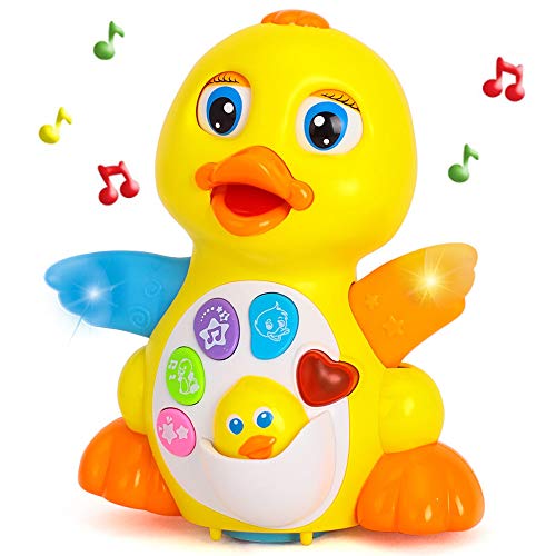 Product Cover Yiosion Musical Flapping Yellow Duck Interactive Action Educational Learning Walking Light Up Dancing Toy for 1 Year Old Baby Toddler Infant
