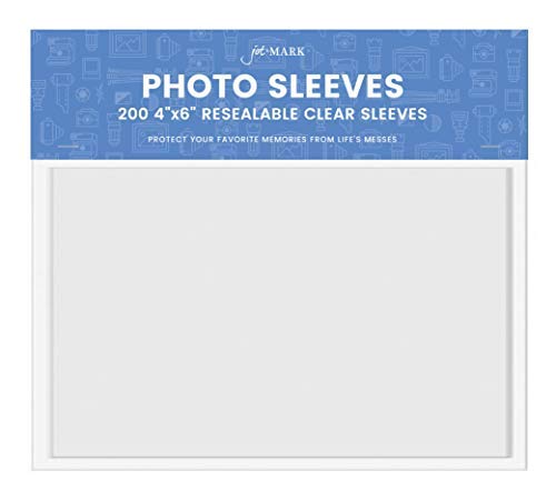 Product Cover Jot & Mark 4x6 Photo Sleeves | Crystal Clear Cello Acrylic Sleeves w/Self Adhesive Resealable Flap - Protect Photographs, Tickets, Notes, and Other Small Keepsakes (200 Count)