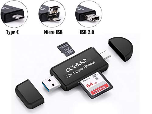 Product Cover COASD Memory Card Reader, 3-in-1 Micro USB and USB Type-C OTG Adapter and USB-A 2.0 Portable Memory Card Reader for SDXC, SDHC, SD, MMC, Micro SDXC, Micro SD, Micro SDHC Card and UHS-I Ca (3 IN 1 2.0)
