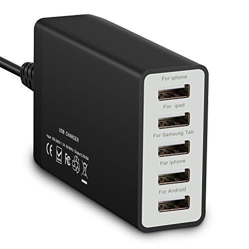 Product Cover Multi Port USB Wall Charger 40W 8A, 5 Port Desktop USB Charging Station for Multiple Devices, Travel Portable USB Charger for Cell Phone, Tablet and More USB Port Device