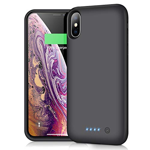 Product Cover QTshine Battery Case for iPhone Xs Max, Upgraded [7800mAh] Protective Portable Charging Case Rechargeable Extended Battery Pack for Apple iPhone Xs Max(6.5inch) Backup Power Bank Cover - Black