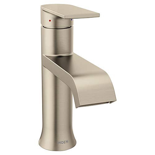Product Cover Moen 6702BN Genta One-Handle Single Hole Modern Bathroom Sink Faucet with Optional Deckplate, Brushed Nickel