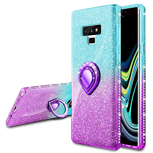 Product Cover VEGO Galaxy Note 9 Glitter Gradient Case with Ring Holder Kickstand for Women Girls Bling Diamond Rhinestone Sparkly Fasion Shiny Cute Protective Case for Samsung Galaxy Note 9 (Teal Purple)