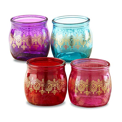 Product Cover Kate Aspen 27181NA Indian Jewel Henna Tea Light, Assorted Set of 4 Tealight Holder Set, One Size, Red, Purple, Teal with gold