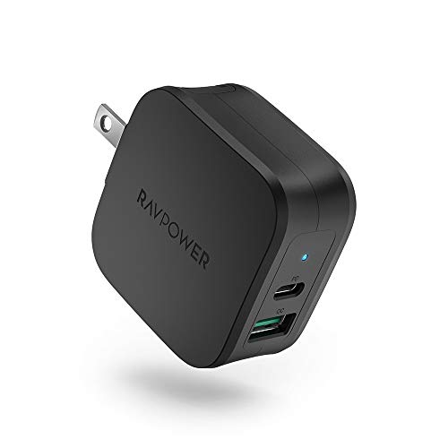 Product Cover USB C Charger, RAVPower 18W USB C Power Adapter PD Wall Charger Dual Port USB Charging Adapter, Compatible for iPhone 11/11 Pro / 11 Pro Max, Galaxy S9 S8, iPad Pro 2018 and More