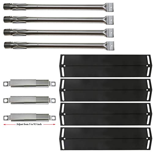Product Cover Hisencn Repair Kit Stainless Steel Grill Burner Tube, Porcelain Heat Tent Shield Deflector, Adjustable Carryover Tube Replacement For Charbroil 4 Burner 463211512, 463211513, 463211514 Gas Grill Model
