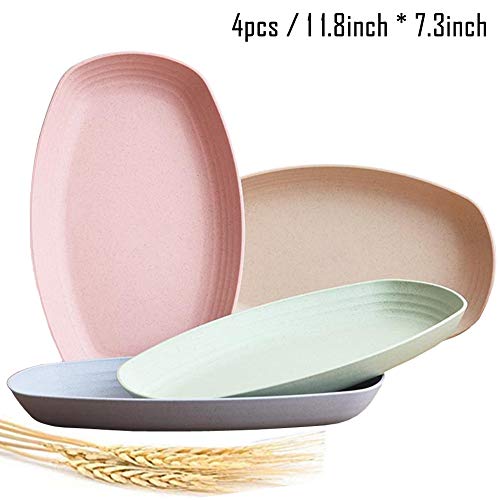 Product Cover Greenandlife Lightweight Wheat Straw Plates - 4Pack Unbreakable Dishes and Plates Sets Non-toxin, Dishwasher & Microwave Safe BPA free and Healthy for Kids Children Toddler & Adult (11'')