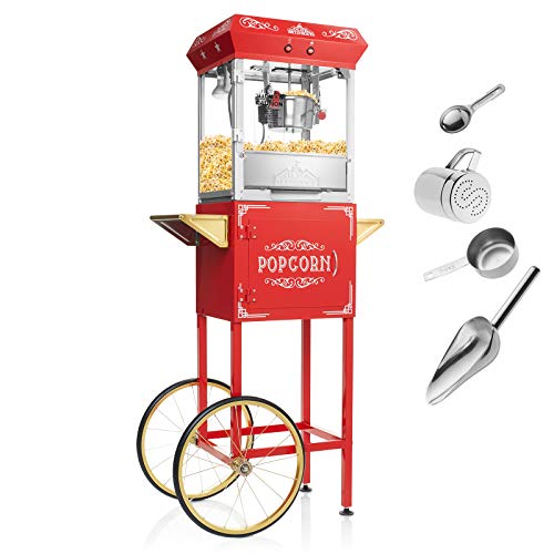 Product Cover Olde Midway Vintage Style Popcorn Machine Maker Popper with Cart and 6-Ounce Kettle - Red