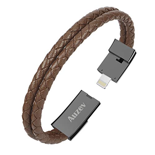 Product Cover Auzev Christmas/New Year Gifts Charging Bracelets Cable Data Charger Cord Fashion Double Braided Leather Wrist Line (Brown L（8.2