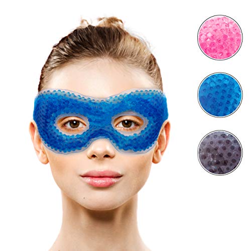 Product Cover Gel Eye Mask with Eye Holes- Hot Cold Compress Pack Eye Therapy | Cooling Eye Mask for Puffy Eyes, Dry Eyes, Headaches, Migraines, Dark Circles, Sinus - Reusable Eye Face Mask | Ergo Gel Bead (Blue)