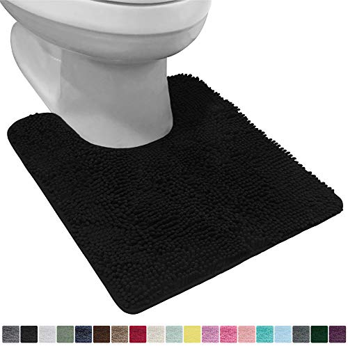 Product Cover Gorilla Grip Shaggy Chenille Oval U-Shape Contoured Mat for Base of Toilet, 22.5x19.5 Size, Machine Wash and Dry, Soft Plush Absorbent Contour Carpet Mats for Bathroom Toilets, Black