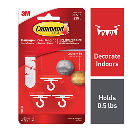 Product Cover Command 17008-ES Ceiling 3 Hooks, 4 Foam Strips per, White, 4 Packs Total