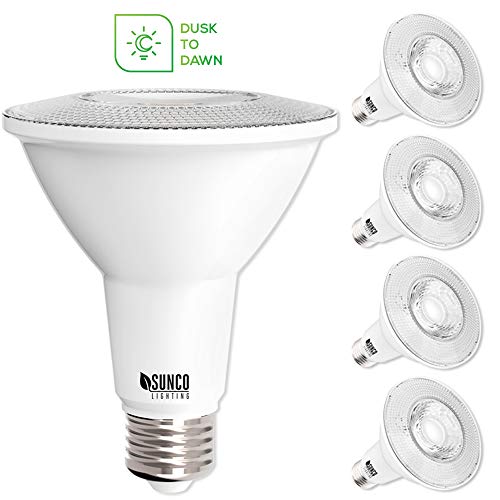 Product Cover Sunco Lighting 4 Pack PAR30 LED Bulb, Dusk-to-Dawn Photocell Sensor, 11W=75W, 2700K Soft White, 850 LM, Auto On/Off Security Flood Light - UL