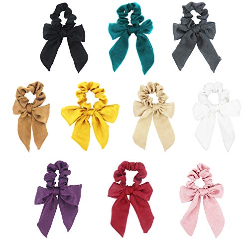 Product Cover Pack of 10 Bow Hair Scrunchies Elastic Hair Ties Bow Hair Ropes Ponytail Holder Women Hair Accessories