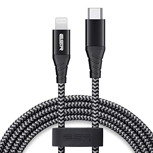 Product Cover iPhone 11 Charger, ESR USB C to Lightning Cable, [3.3ft MFi-Certified], Braided Nylon Power Delivery Fast Charging for iPhone 11/11 Pro/11 Pro Max/XR/XS Max/XS/X/8, for Use with Type-C Chargers, Black