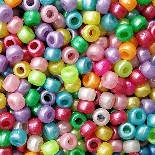 Product Cover Bright Pearl Multicolor Mix Plastic Pony Beads 6x9mm, 1000 Beads Bulk Bag