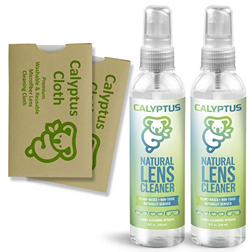 Product Cover Calyptus Eyeglass Lens Cleaner Spray Care Kit | 100% Natural, Plant Based, Non-Toxic, and Safe | Alcohol Free, Ammonia Free, VOC Free | AR Safe for Coated Lenses | 16 oz Bundle with 2 Calyptus Cloths