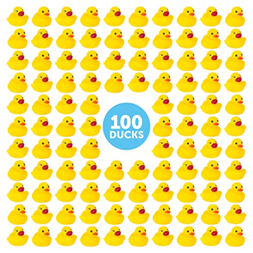 Product Cover BleuZoo Mini Rubber Ducks | Baby Bath Toy | Bulk Gag Gift Pranks Practical Jokes Birthday Party Favors Decorations Baby Shower | Yellow Duckies - (100 Pack)
