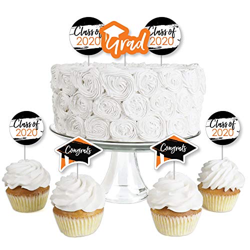 Product Cover Big Dot of Happiness Orange Grad - Best is Yet to Come - Dessert Cupcake Toppers - Orange 2020 Graduation Party Clear Treat Picks - Set of 24