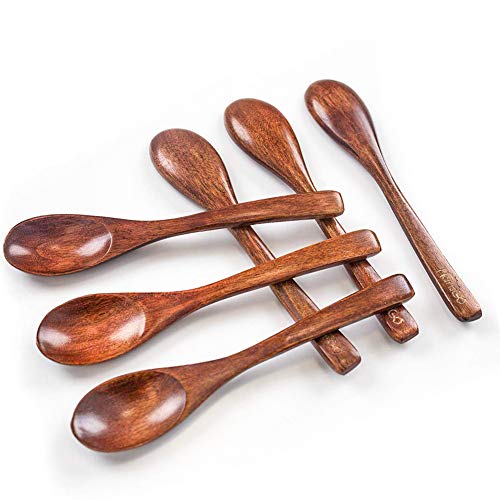 Product Cover HansGo Small Wooden Spoons, 6PCS Small Soup Spoons Serving Spoons Wooden Teaspoon for Coffee Tea Jam Bath Salts