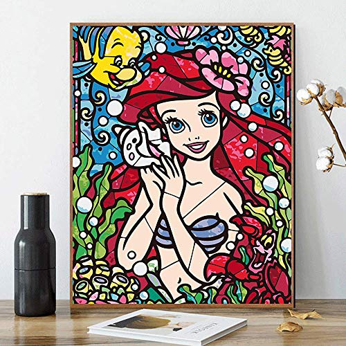 Product Cover DIY Paint by Numbers for Adults Kids Disney Ariel Paint by Numbers DIY Painting Acrylic Paint by Numbers Painting Kit Home Wall Living Room Bedroom Decoration The Little Mermaid Ariel
