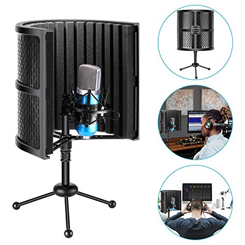 Product Cover Neewer Tabletop Compact Microphone Isolation Shield with Tripod Stand, Mic Sound Absorbing Foam for Studio Sound Recording, Podcasts, Vocals, Singing, Broadcasting (Mic and Shock Mount Not Included)