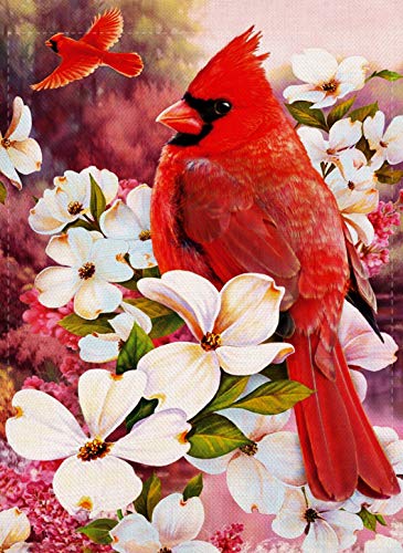 Product Cover Artofy Home Decorative Red Cardinal Flower Small Garden Flag Dogwood Double Sided, Floral Welcome Burlap Birds Outside House Yard Decoration, Seasonal Outdoor Décor Flag 12.5 x 18 Spring Summer