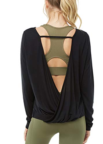 Product Cover Muzniuer Women's Long Sleeve Open Back Shirts Loose Backless Yoga Shirts Thumbhole Shirts