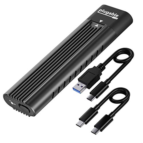 Product Cover Plugable USB C to M.2 NVMe Tool-free Enclosure USB C and Thunderbolt 3 Compatible up to USB 3.1 Gen 2 Speeds (10Gbps). Adapter Includes USB-C and USB 3.0 Cables (Supports M.2 NVMe SSDs 2280 2260 2242)