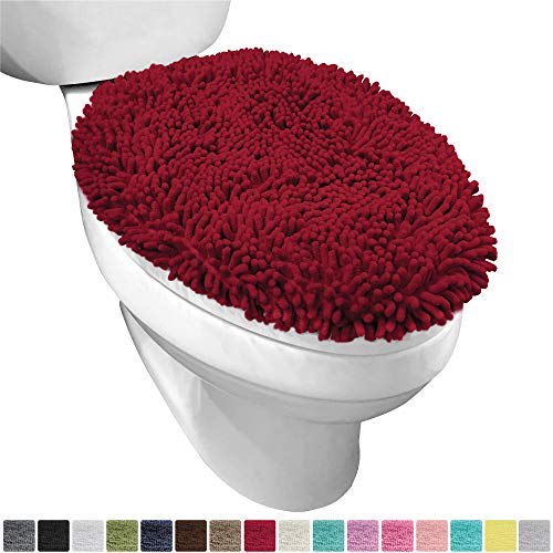 Product Cover Gorilla Grip Original Shag Chenille Bathroom Toilet Lid Cover, 19.5 x 18.5 Inches Large Size, Machine Washable, Ultra Soft Plush Fabric Covers, Fits Most Size Toilet Lids for Bathroom, Burgundy