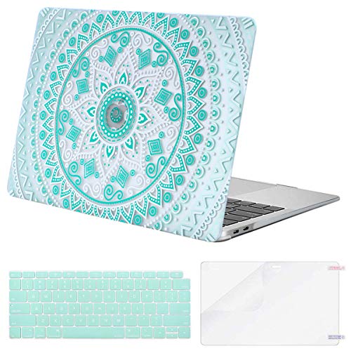 Product Cover MOSISO MacBook Air 13 inch Case 2019 2018 Release A1932 with Retina Display, Plastic Pattern Hard Shell & Keyboard Cover & Screen Protector Only Compatible with MacBook Air 13, White Green Mandala