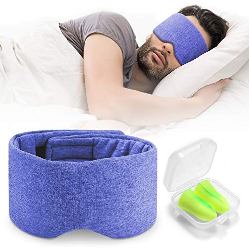 Product Cover Handmade Cotton Sleep Mask - Nose Wing Design Sleeping Eye Mask Comfortable and Adjustable Blinder Blindfold Airplane with Travel Pouch - Night Companion Eyeshade for Men Women Kid (Blue)