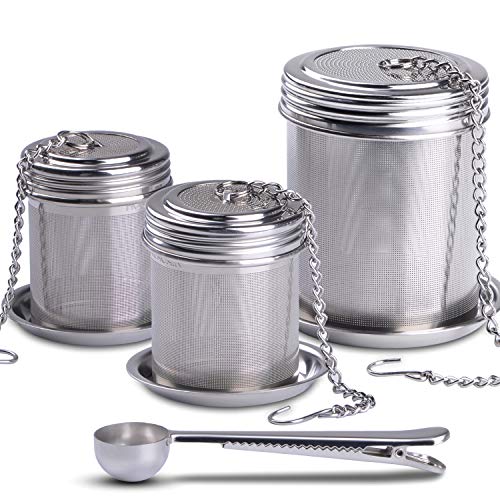 Product Cover House Again Tea Ball Infuser & Cooking Infuser, (2+1 Pack) Extra Fine Mesh Tea Infuser Set Threaded Connection 18/8 Stainless Steel with Extended Chain Hook to Brew Loose Leaf Tea, Spices & Seasonings