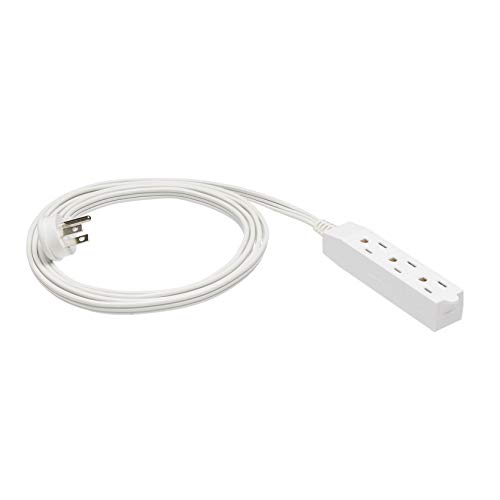 Product Cover AmazonBasics Flat Plug Grounded Indoor Extension Cord with 3 Outlets, White, 8 Foot