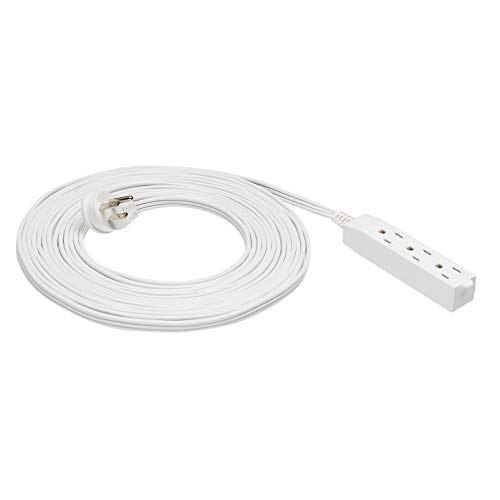 Product Cover AmazonBasics Flat Plug Grounded Indoor Extension Cord with 3 Outlets, White, 25 Foot