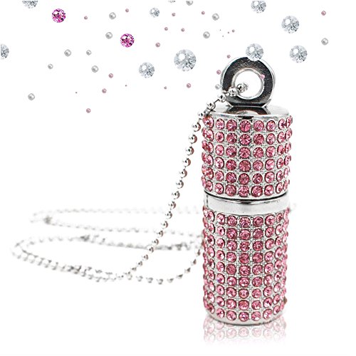 Product Cover 64GB USB Flash Drive, Techkey Bling Rhinestone Jump Drive Diamond Pen Drive Crystal Thumb Drive Glitter Lipstick Case Pendrive Shining Necklace Memory Stick with Jewelry Bag Gift for Girls, Pink