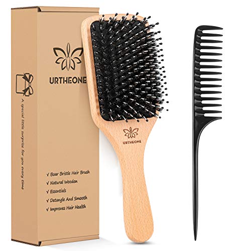 Product Cover Hair Brush, Boar Bristle Hairbrush for Thick, Thin, Curly, Long, Short, Wet or Dry Hair Adds Shine and Makes Hair Smooth, Paddle Hair Brush for Men, Women, and Kids(1 pcs)