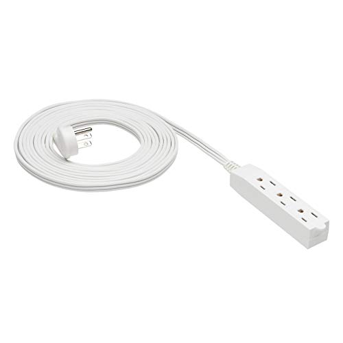 Product Cover AmazonBasics Flat Plug Grounded Indoor Extension Cord with 3 Outlets, White, 15 Foot